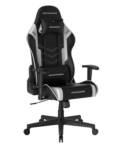 DXRacer Prince L PF132 Gaming-/ Büro-/ Schreibtischstuhl, mit Wippfunktion Gaming Stuhl Höhenverstellbarer Drehstuhl PC Stuhl Ergonomischer Chefsessel, schwarz-weiß