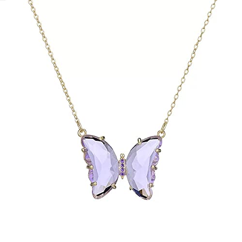 Vembley Charming Gold Plated Purple Crystal Butterfly Pendant Necklace for Women and Girls
