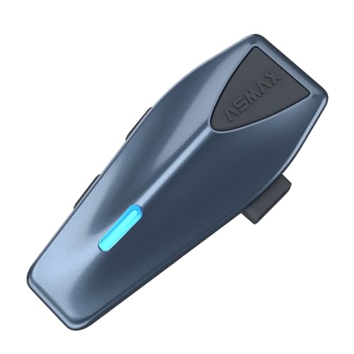 ASMAX S1 Motorrad Headset mit Sprachsteuerung, Mesh Helm Kommunikationssystem für 8 Fahrer, Bluetooth 5.4 mit Audio Multitasking/Musikteilen/FM Radio Intercom für Schneemobile/ATV, Blau 1 Pack