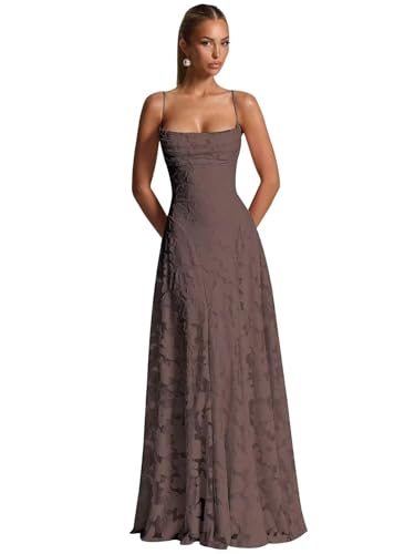 Floral Long Bridesmaid Dresses for Women Spaghetti Straps Formal Wedding Guest Dress Cowl Neck