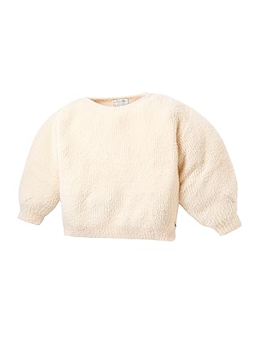 Image of Cherry Crumble Peach Self Vertical Stripes Intarsia Furry Yarn Full Sleeves Round Neck Casual Wear Regular Winter Sweater for Girls