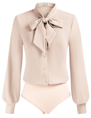 Kate Kasin Women Bow Tie Neck Office Blouse Button Down Long Slee...