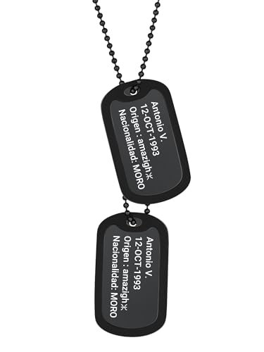 PROSTEEL Dos Chapas Identificativas Militares Placa Cadena Militar Hombre, Negro