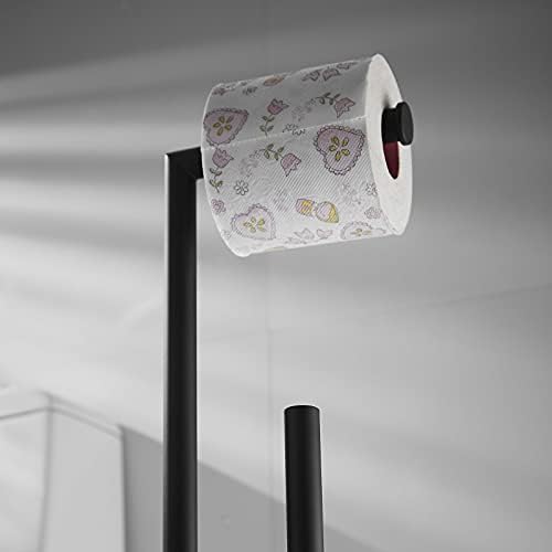 Toilet Paper Roll Holder Stand, NEWRAIN Bathroom Free Standing Toilet Tissue Paper Roll Holder Stand with Reserve Function,Matte Black