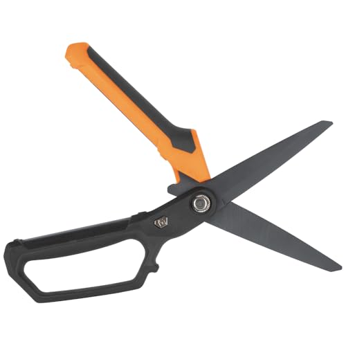 Image of Klein Tools T2111 Titanium-Coated Professional Scissors, High Leverage Stainless Steel Shears, Serrated Blades, Cuts Heavy Duty Material, 10-Inch