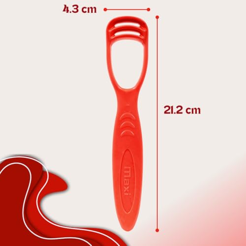 Image of MAXI Handle Tongue Cleaner for Adults & Kids with Travel Case | BPA Free, Multicolor Plastic Tongue Scraper for Oral Hygiene, Removes Bad Breath & Bacteria, Easy Grip Handle (Pack of 4)