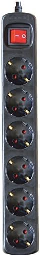 Base electrica 6 tomas cable 1,5m regleta enchufe multiple negro interruptor lote 5