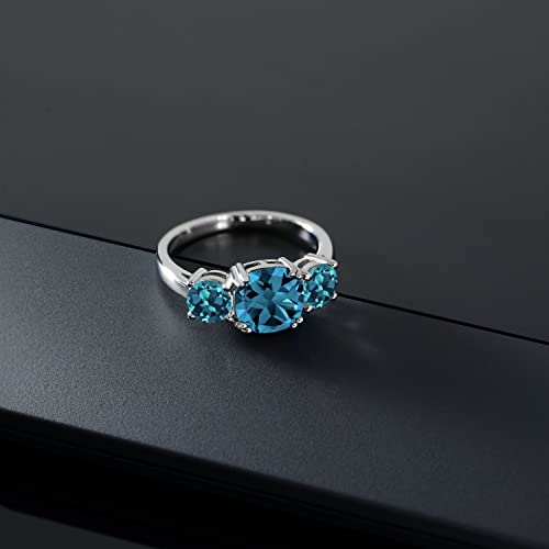 Gem Stone King 925 Sterling Silver London Blue Topaz 3 Stone Engagement Ring For Women (3.74 Cttw, Gemstone November Birthstone, Cushion 8MM, Available in Size 5,6,7,8,9)3