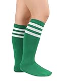 Kids Toddler Youth Cotton Soccer Socks Knee High Soft Tube Socks Long Sport Stockings for Boys Girls 1Pc Green White Stripe 6-9 Years