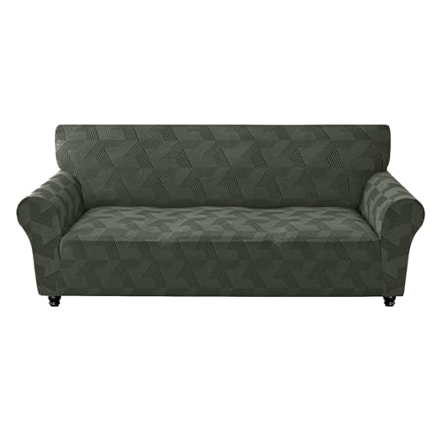 XHDZSW Sofa Cover Stretch, Jacquard Elastic Non Slip Couch Cover with Elastic Bottom, Couch Slipcover Washable for Pet Dog Cat Fitted Furniture Protector (Groen,3 Zits)