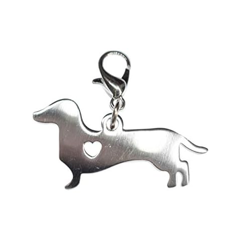 Miniblings Pulsera con colgante de perro salchicha con corazón, plata, 30mm Cover