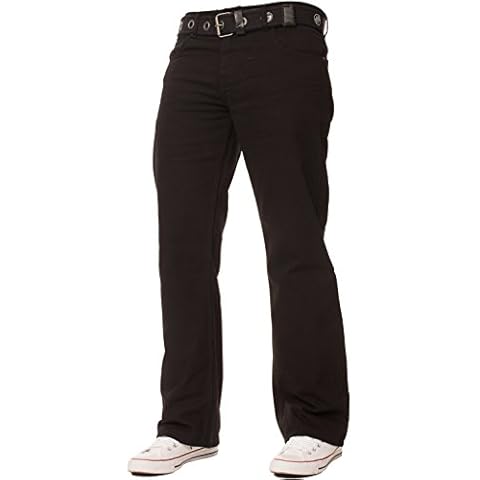 Enzo Mens Loose Fit Denim Jeans with Belt Cover