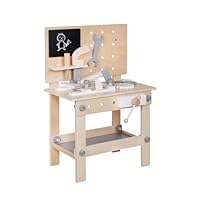 Kids Work Bench And Tools Play Set Wooden Sturdy Pretend Play Builder, Plumber Work Station Set With Tools