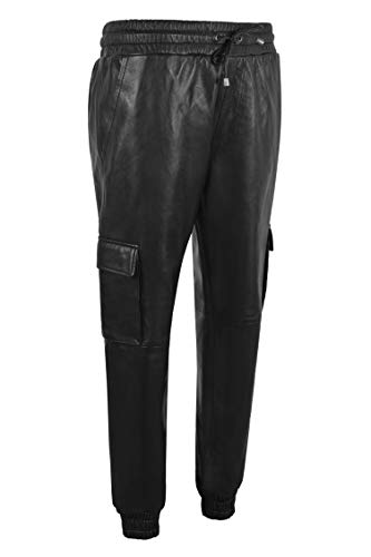 Men's Real Leather Trousers Black Napa Casual Cargo Pant Jogging Bottoms 30352