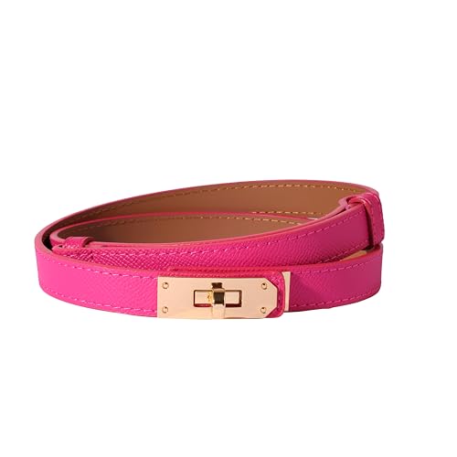 Image of Ovekaut Women Skinny Leather Belt Solid Color Alloy Turn Lock Adjustable Waistband for Dresses Jeans Coats