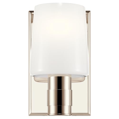 Image of Kichler Adani 1-Light Wall Sconce, Modern Light with Opal Glass in Polished Nickel, for Bathroom, Powder Room, Kitchen, Bedroom, or Hallway (8.5 inch x 5 inch), 55174PN