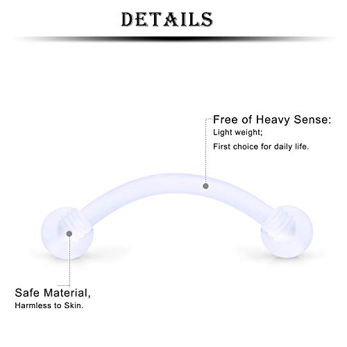 Kridzisw 16G Clear Plastic Curved Barbells Eyebrow Ring Snake Eyes Tongue Rings Acrylic Bioflex Cartilage Helix Tragus Earrings Nipple Belly Lip Ring Piercing Retainer Length 6mm 8mm 10mm 12mm 36pcs4