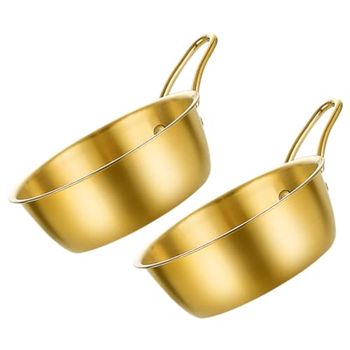 MUELODSIC 2個 金色ハンドル付きステンレス製風米酒ボウル 多機能ディップソース用食器 ご飯茶碗としても使用可能 食洗機対応で実用的