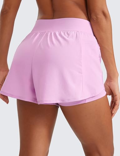 Image of CRZ YOGA 2 in 1 Double Layer Running Shorts 3 inch | High Waisted, Quick Dry, Lightweight, Zip Pockets, for Women