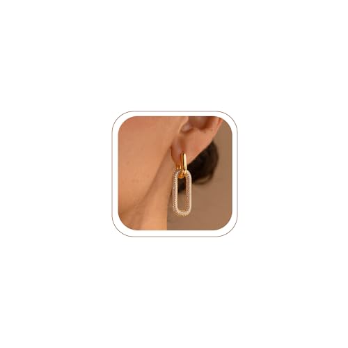Tituthia Gold Dangle Earrings for Women, Trendy Small 14K Gold Plated Square Link Twisted Huggie hoop earrings, Brass, No Gemstone