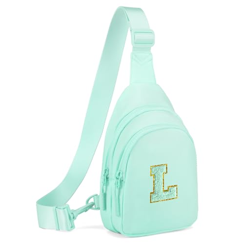 Small Initial Sling Bag for Girls & Women - Cute Crossbody Fanny Pack Gift Light Green L