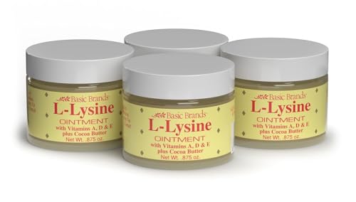 Basic Brands - L-Lysine Ointment - 0.875 oz - Lysine Cold Sore Treatment and Blister Relief - Soothes Lips – 4 Pack