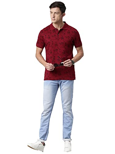 Image of KRYPTIC Men's 100% Cotton Maroon Flower Printed Polo Tshirt (M)