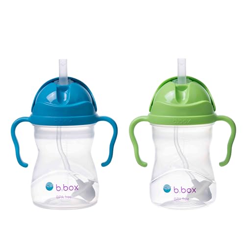 b.box Sippy Cup with Weighted Straw (2-Pack). Leak Proof, Easy Grip. BPA Free & Dishwasher Safe. Ideal for Babies 6m+ to Toddlers (cobalt + apple, 8oz)