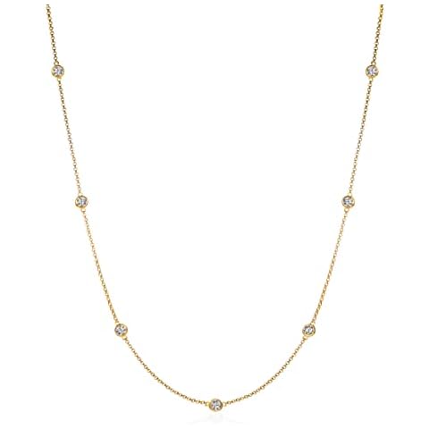 namana Gold Chain Necklace for Women, 24 inch Long Chain Necklace for Women with Cubic Zirconia Stones, Gold Necklaces for Women, Chain Necklace for Ladies with Jewellery Pouch Cover