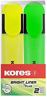 Kores Bright Liner Highlighter Pens, Chisel Tip, Yellow / Green (Pack of 2), 36121