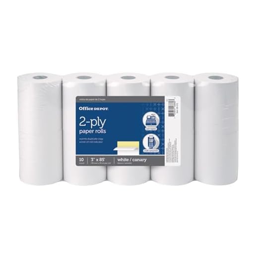 Office Depot 2-Ply Paper Rolls, 3in. x 85ft., Canary/White, Pack Of 10, 109275