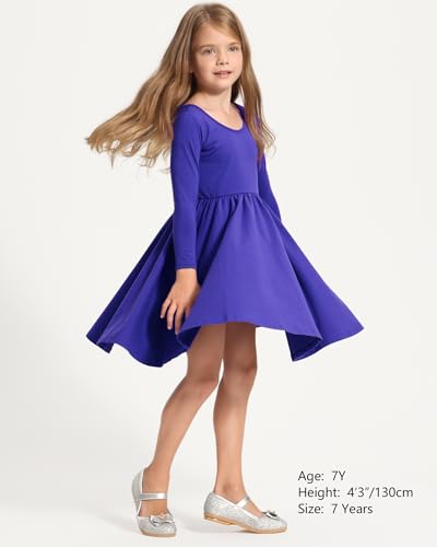 Image of Stelle Long Sleeve Girls Dress Toddler Dresses Skater Twirl Cotton A-Line Dress for School Casual | Criss Cross Back,Crew Neck,High Waist,Spinny Swing,Stretchable,Spring Fall Winter,Casual School Birthday Dance