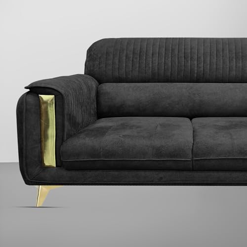 Image of Casaliving Gelio 3 Seater Sofa Set for Living Room (Black Colour) Premium Fabric Sofa