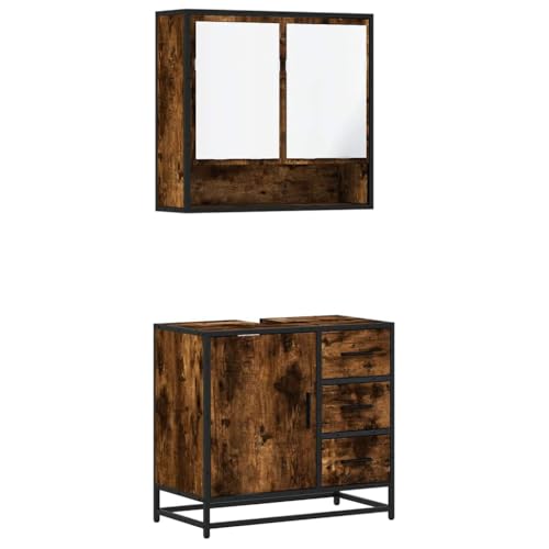Conjunto de muebles de baño en roble ahumado marrón de madera contrachapada duradera 2