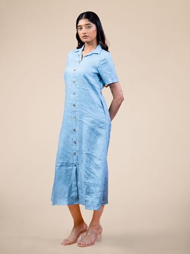 Image of Sundrop Shirt Midi Dress for Women - Casual Button Down Long Dress - Short Sleeve Collared Midi Dress