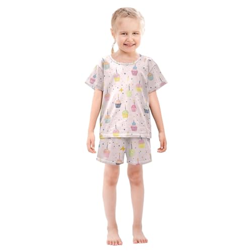 ALAZA Cartoon Stylish Cake Star Pajamas Set Short Sleeve Cotton Sleepwear Summer Pjs 2 Piece 5-14Y3