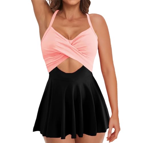 Totanchini de cintura alta con estampado conservador para mujer con almohadilla para el pecho sin trajes de baño para mujer con pantalones cortos, A2-sandía Rojo, S