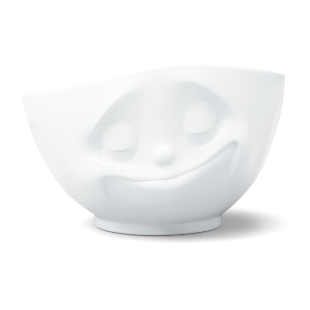 FIFTYEIGHT PRODUCTS TASSEN XL Porcelain Bowl, Happy Face Edition, 33 oz. White (Single Bowl)