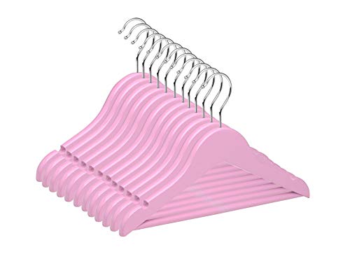 Percha Infantil Color Rosa (Pack de 12 Y 21 Und) Hechas en Madera de Arce con Muescas Antideslizantes y Gancho Giratorio...