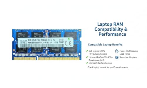 Image of 4GB DDR3 Laptop RAM for Hynix - 1600MHz PC3-12800S 204-Pin SO-DIMM 1.5V Non-ECC Unbuffered Notebook Memory Module Upgrade - Part Number: HMT351S6CFR8C-PB