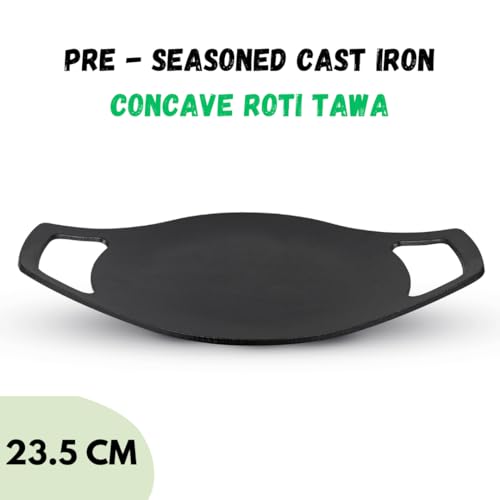 Image of Pencil Pre-Seasoned Cast Iron Concave Tawa 23.5 cm | Roti /Chapati Tawa | Compatible with Gas Stoves & Induction | Naturally Nonstick | 100% Pure & Toxin-Free | No Chemical Coating | Durable | Black