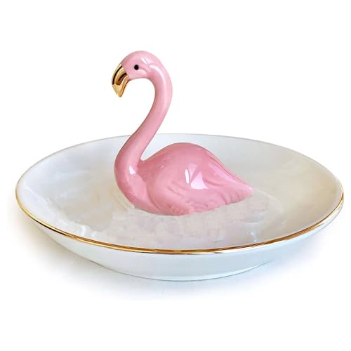 FQIZHIXIU Flamingo Ceramic Jewelry Holder.Storage Box For Rings,Earrings,Necklaces And Bracelets.Birthday Wedding Holiday Gift For ladies And Girls Jewelry Tray. (Bb)