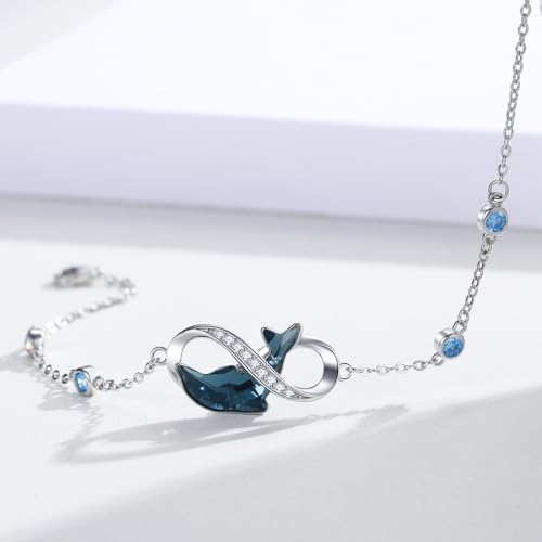 925 Sterling Silver Dolphin Bracelet for Women Cubic Zirconia Crystal Infinity Dolphin Bracelets with Cable Chain 7" + 2" Mothers Day Jewelry for Mom4