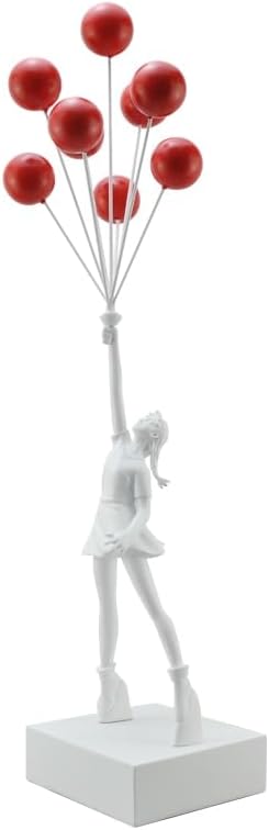 Globo de arte estatuas de niña Banksy Globo volador Escultura de niña Resina Artesanía Decoración del hogar Decoración de sala de estar (Rojo Blanco)