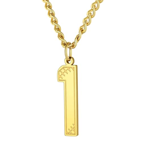 KeyStyle Lucky Baseball No.1 Necklaces Gold, Mens Number Necklaces For Baseballs Lovers
