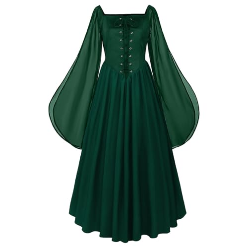 Robe médiévale de princesse verte en taille S avec jupe fendue