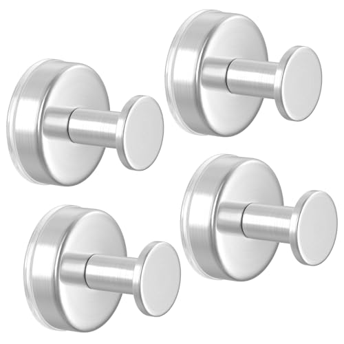 Image of HUFEEOH 4-Pack Silver Shower Suction Hooks for Bathroom Walls, O-Shape | Removable Suction Bases, Burr-Free Finish, Minimalist Lines, Robe And Bath Accessory Organization on Tile, Glass And Mirror