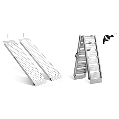 Bundle Aluminum Shed Ramps, gardhom 2PC Riding Mower Ramps for Curb Steps Stairs Dirt Bike Motorcycle Lawn Mower Snow Blower Loading Ramps Cover