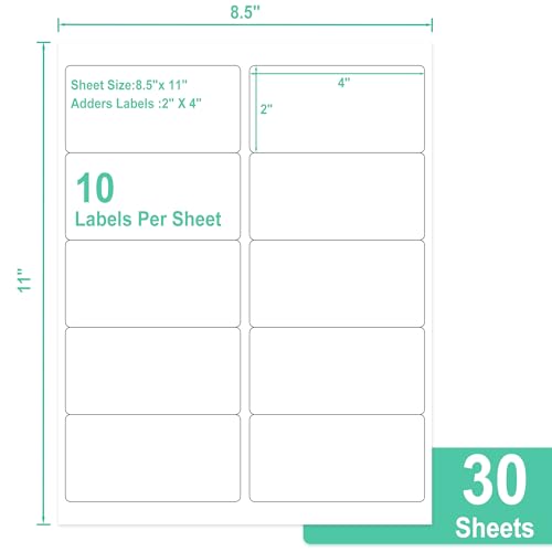 L LIKED 30 Sheets 10 per Page Label Papers, 2 x 4 in Shipping Address Mailing Labels, Printable White Sticker Labels for Inkjet & Laser Printer - Matte image 8