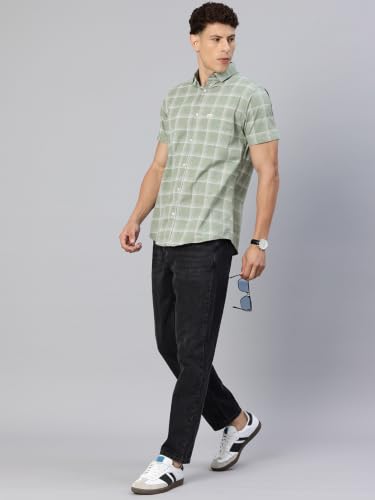 Image of Majestic Man Men's Slim Fit Premium Pure Cotton Plaid Check Half Sleeve Casual Shirt